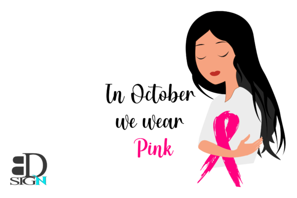 Black-haired Girl with a Pink Ribbon Graphics for Crafts