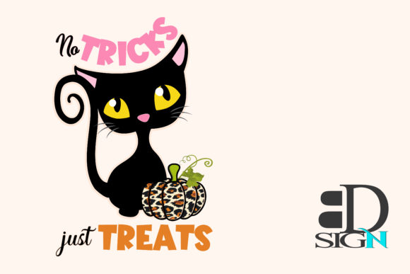 No Tricks Just Treats - Cat with Pumpkin Graphics